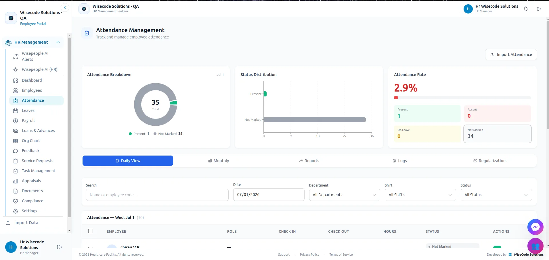 WisePeople attendance management