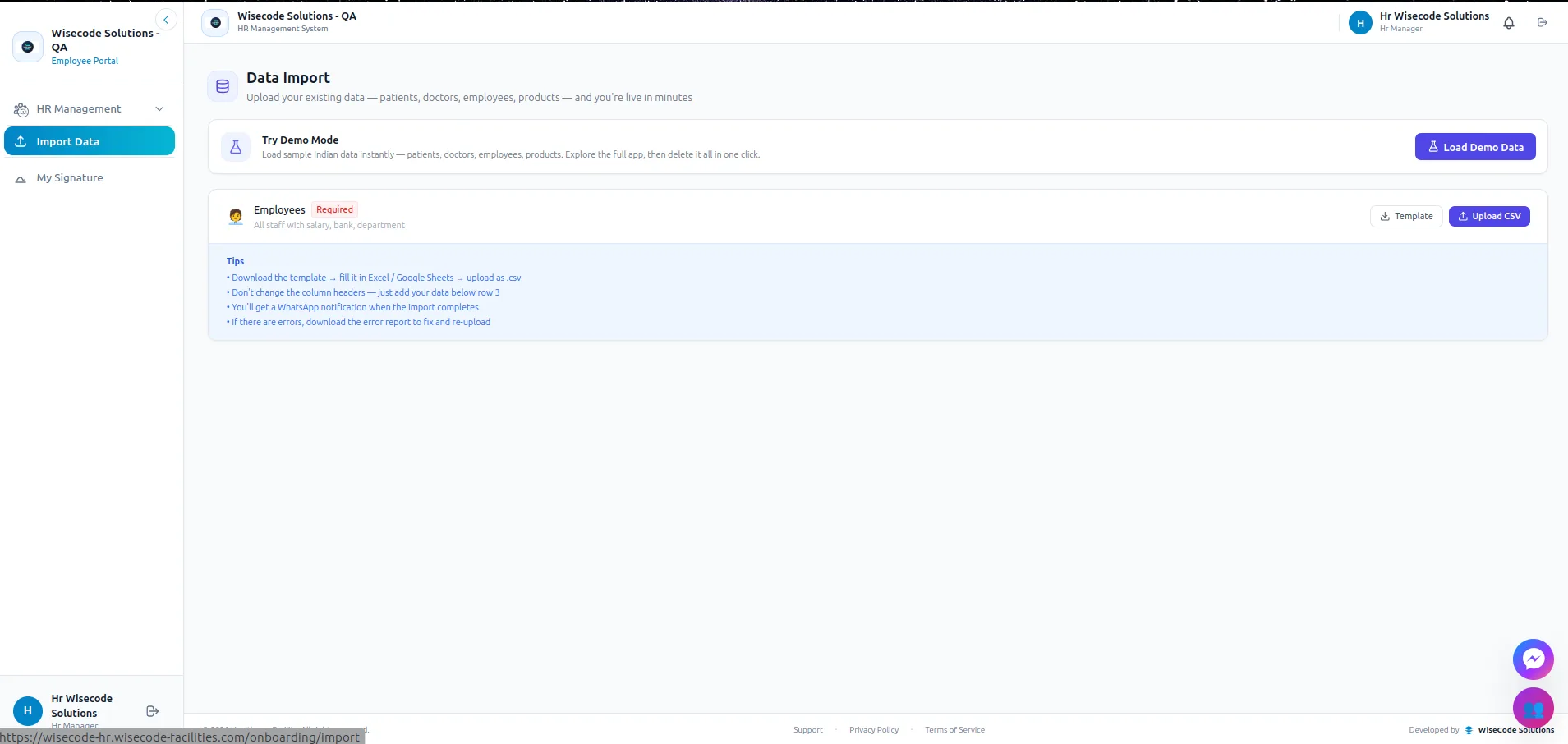 WisePeople data import